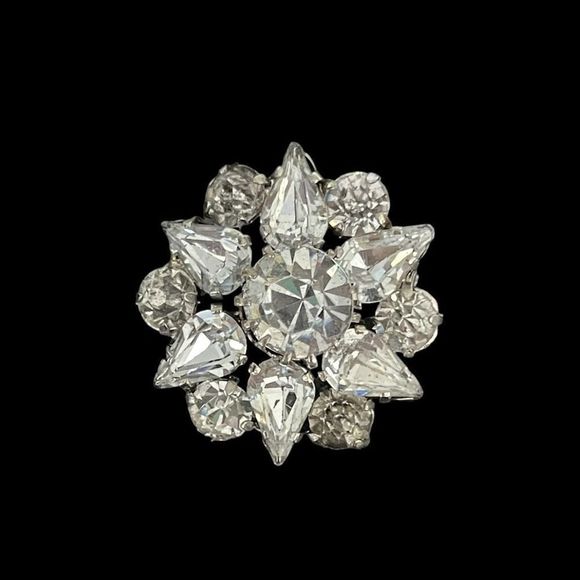 Vintage Signed Czech Prong Set Rhinestone Brooch Pin Silver Tone Open Back Foil - Picture 1 of 5